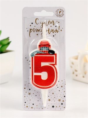 Свеча в торт «Хоккейная», цифра 5, красная НФ-00025208