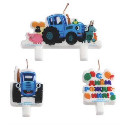 Свеча в торт набор, Синий трактор, набор 3 шт. НФ-00024128