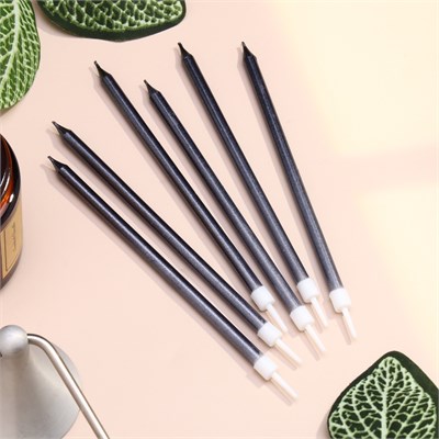 Свечи в торт «Ройс», 6 шт., высокие, 13 см, графит металлик НФ-00025305