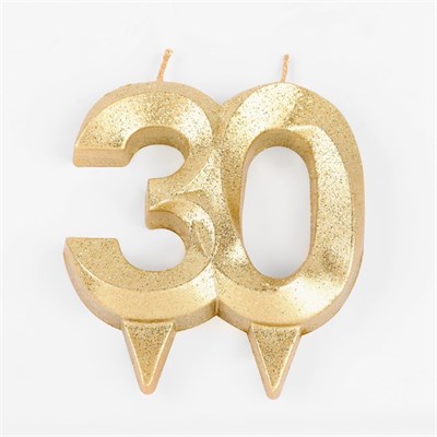 Свеча для торта юбилейная «Грань», цифра 30, золотой блеск, 8 см НФ-00025320
