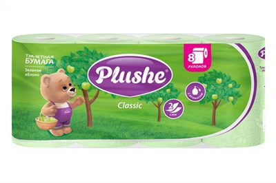 Туалетная бумага PLUSHE плюше Classic 2-х сл. 18м  (8рул) Зел. яблоко пастель (8уп) 9657