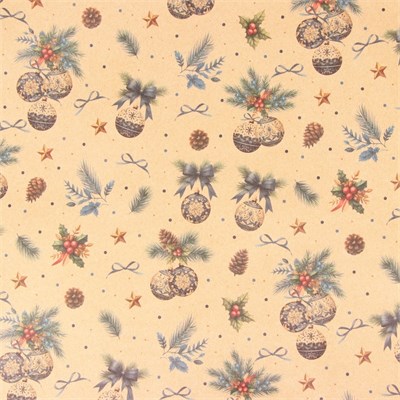 Новый год. Бумага упаковочная новогодняя "Рождественские игрушки", бурый крафт, 80 г/м2 , 50 х 70 см НФ-00020929