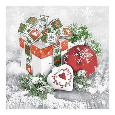 НГ Салфетки 33х33, 20 шт,3 сл. (12 уп)  НОВОГОДНИЙ НАТЮРМОРТ С КРАСНЫМ ШАРОМ НФ-00025796