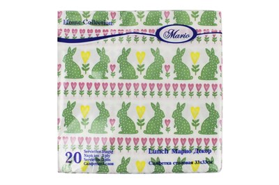 Пасха Салфетки 33х33 3- слойн. (МАРИО) 20л/20уп Пасхальные зайчики 21760
