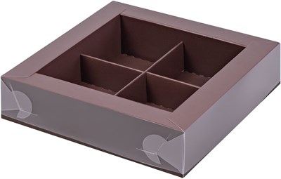 Коробка для конфет с пластиковой крышкой 120*120*30 мм (4) (шоколад) НФ-00021109