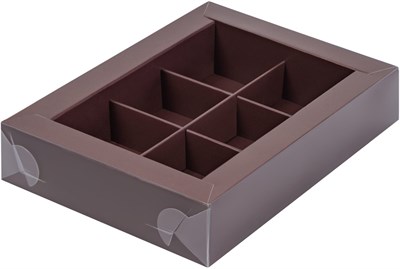 Коробка для конфет с пластиковой крышкой 155*115*30 мм (6) (шоколад) НФ-00021110