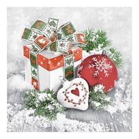 НГ Салфетки 33х33, 20 шт,3 сл. (12 уп)  НОВОГОДНИЙ НАТЮРМОРТ С КРАСНЫМ ШАРОМ НФ-00025796